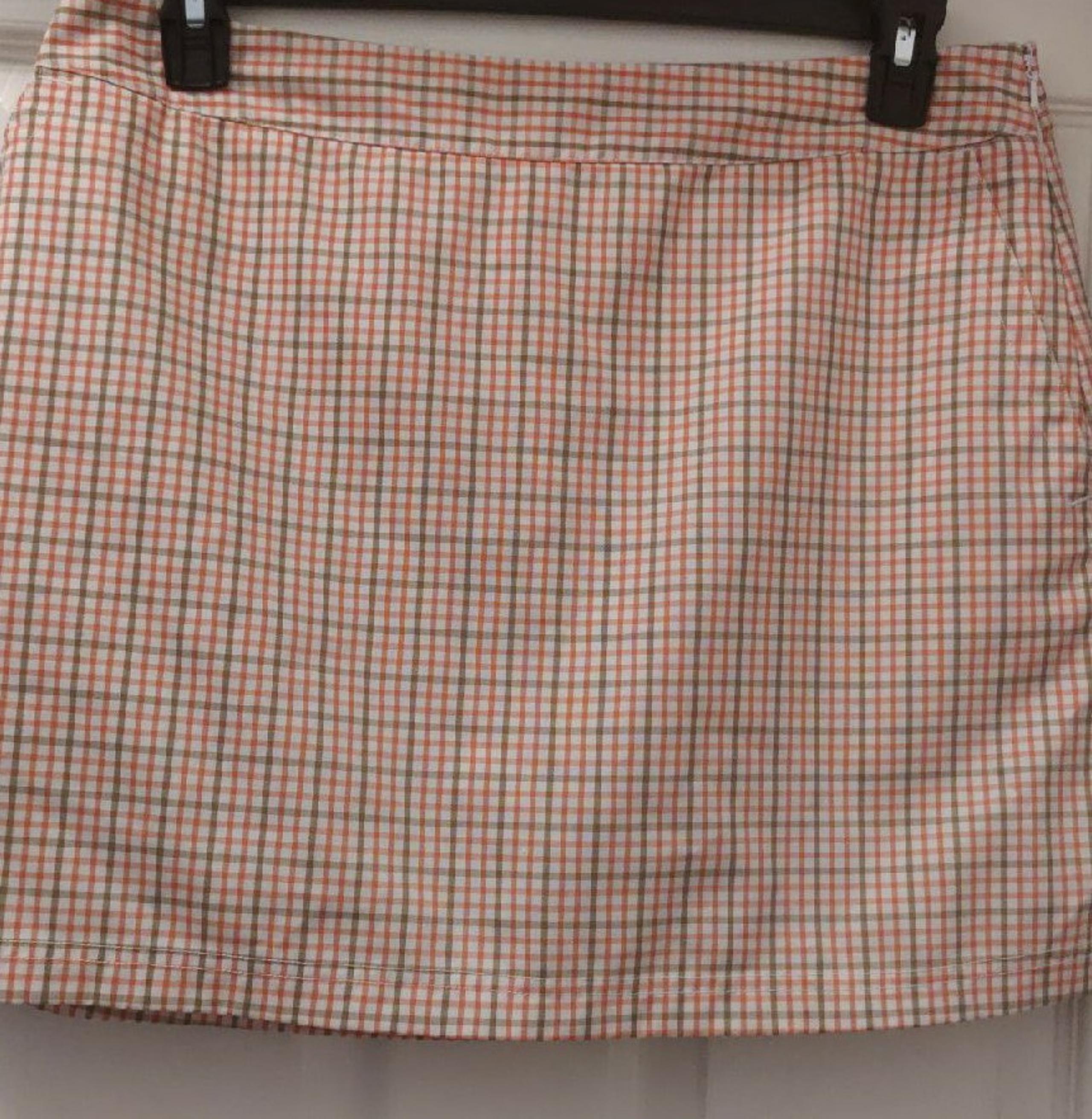 Adidas skort orange brown plaid size 10