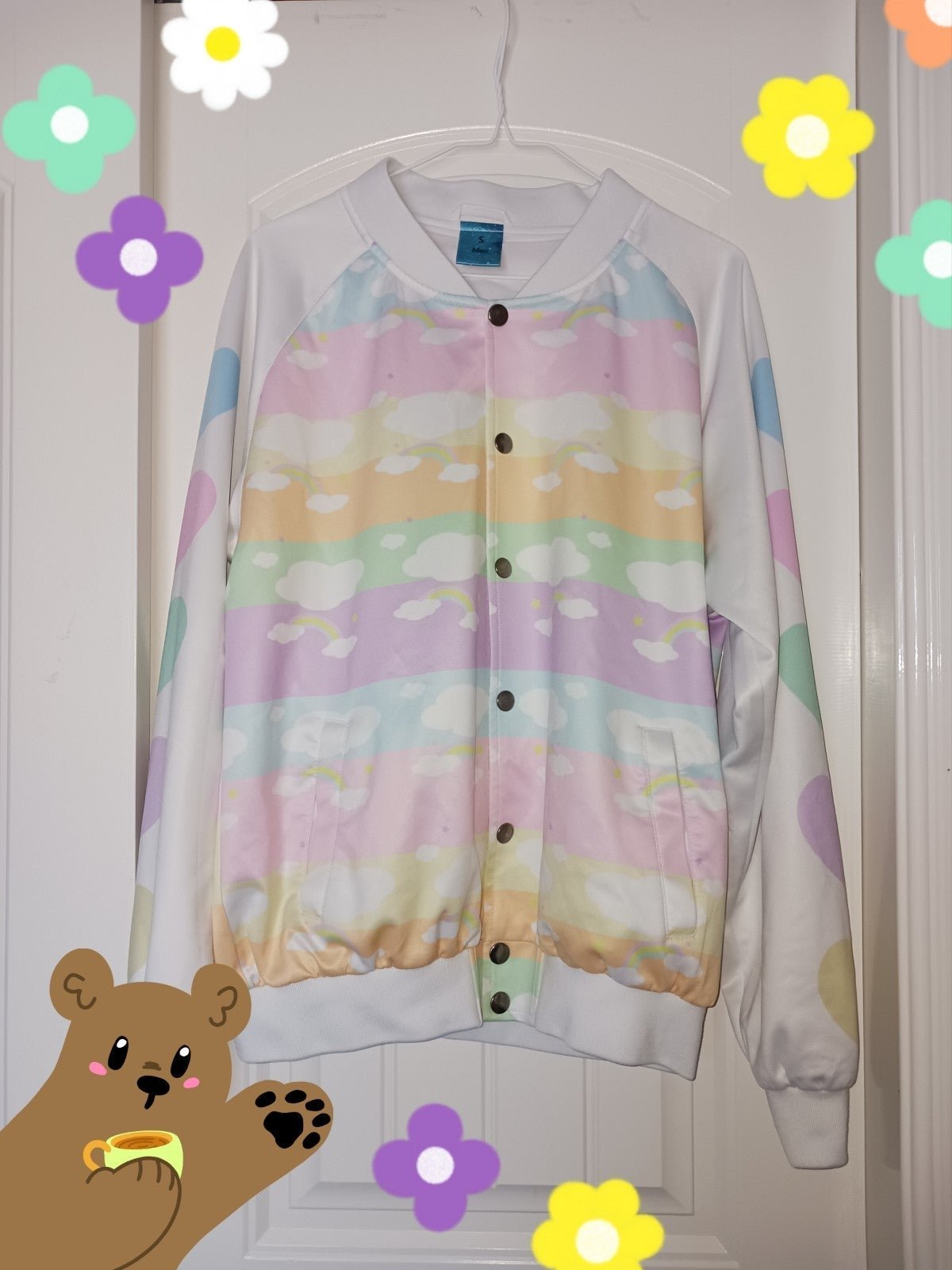 KAWAII GOODS Rainbow Dreamy Clouds and Hearts Varsity-Style Jacket