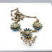 Vintage Blue Flowers Bib Choker, Gold Tone Chain Necklace with Enamel
