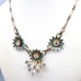 Vintage Blue Flowers Bib Choker, Gold Tone Chain Necklace with Enamel