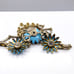 Vintage Blue Flowers Bib Choker, Gold Tone Chain Necklace with Enamel