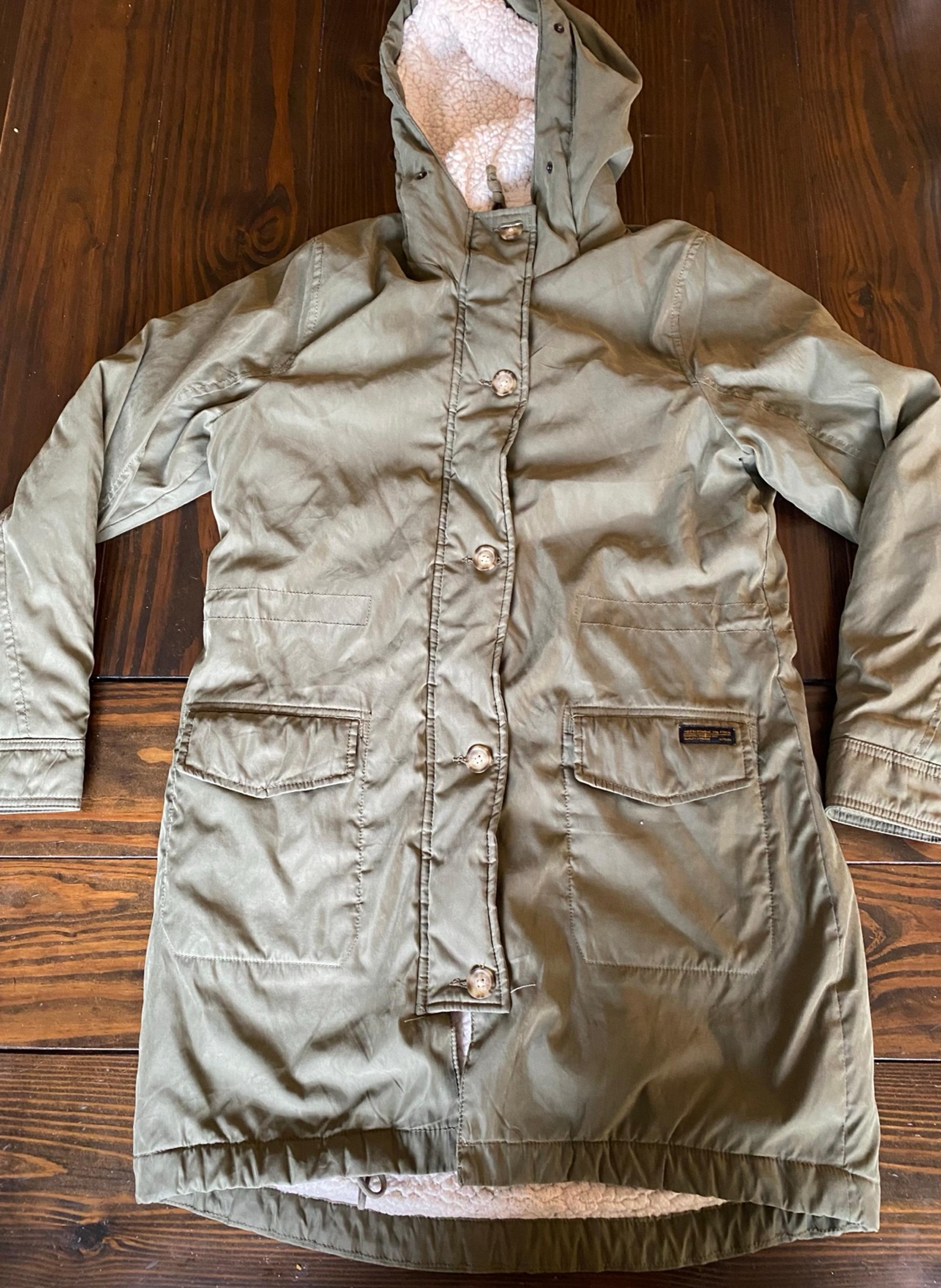 Abercrombie & Fitch Button Over Full Zip Hooded Parka Green  Women’s Large