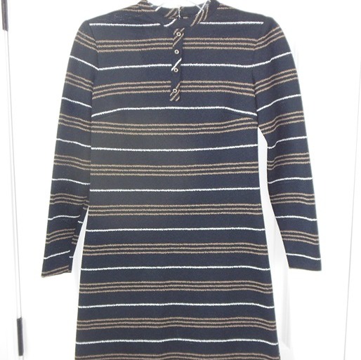 L'Aiglon Originals Knit Dress sz 8 ~S Black Stripe Crew Neckline Vintage 1960's
