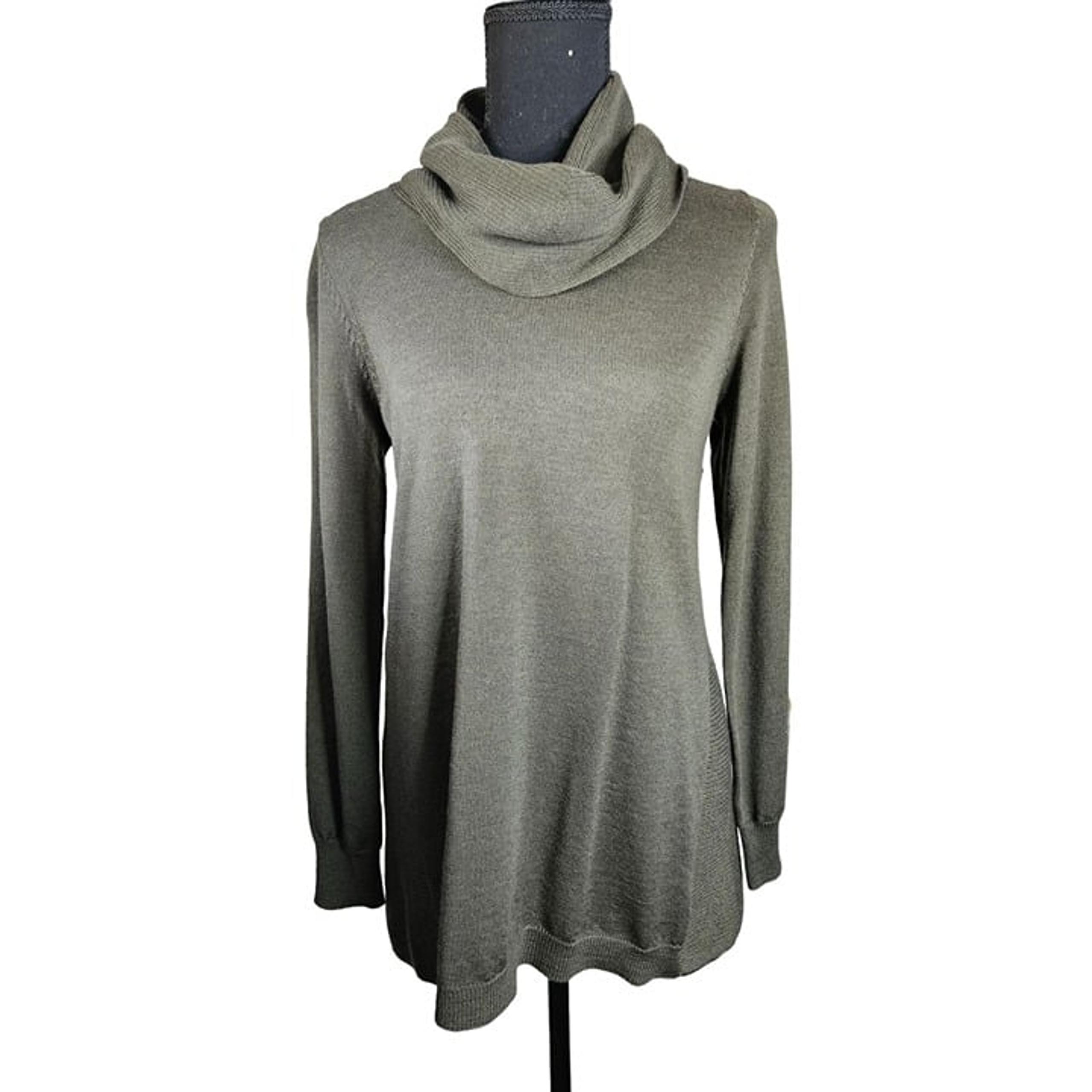 Ellen Tracy Women’s Olive Green Merino Wool Cowl Neck Sweater Small-Flaw