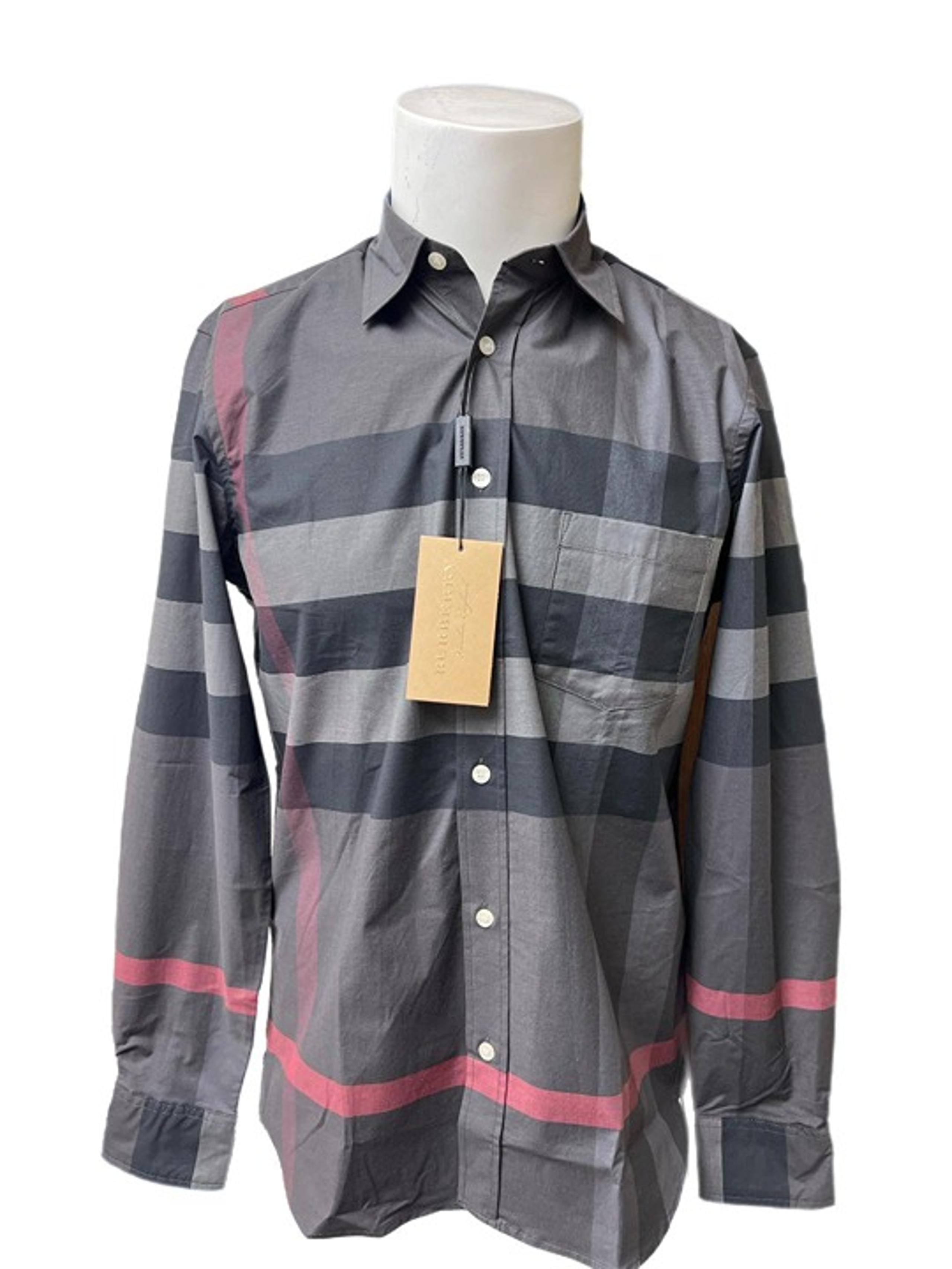 Burberry Men's  Charcoal Checked Long Sleeved Button Down Shirt Size Small