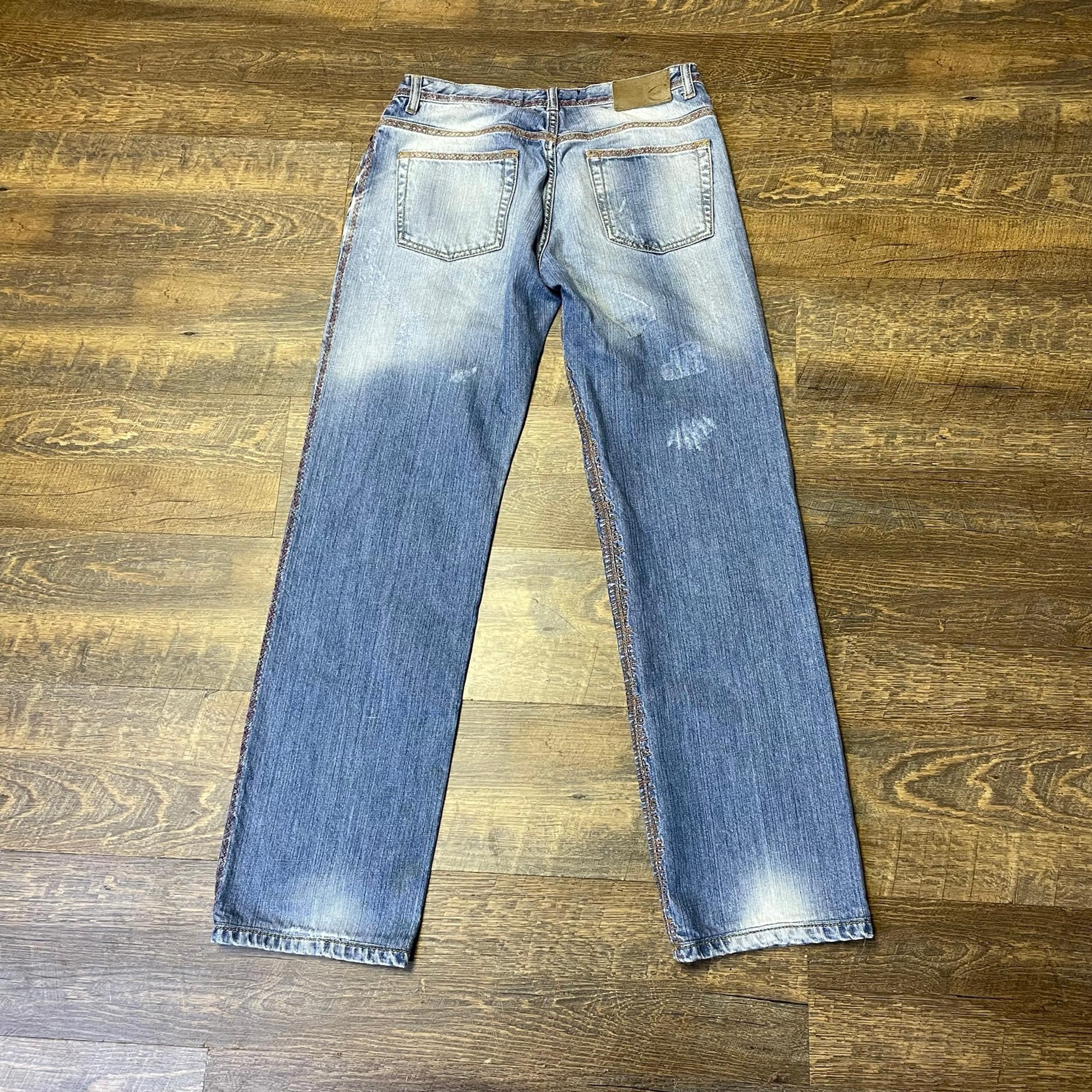 Just Cavalli Embroidered Jeans Straight Leg Contrast Stitch Size 34 Italy 48