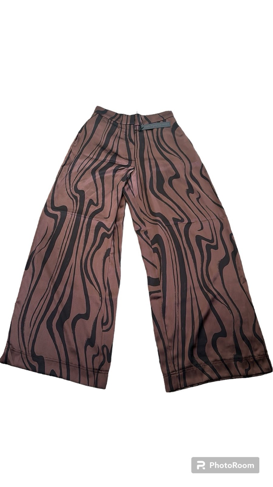 house of harlow 1960 brown and black print wide leg satin pants size medium new