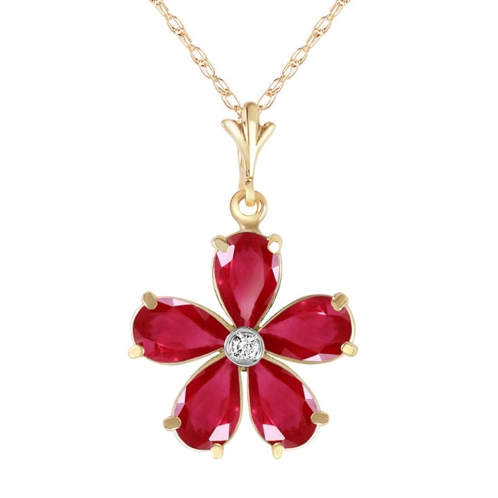 14K. GOLD NECKLACE WITH NATURAL RUBYS & DIAMOND (Yellow Gold)