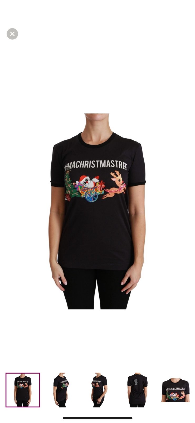 DOLCE & GABBANA BLACK COTTON CREWNECK TEE WITH UNIQUE WOMEN'S PRINT