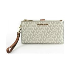 Michael Kors Jet Set Travel Double Zip Wristlet Signature PVC Vanilla/Dark Acorn