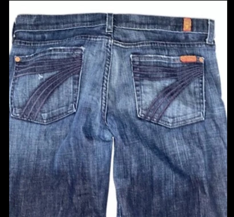 7 Seven For All Mankind Dojo Crop Jeans Womens 30 Blue Stitched Stretch Flared