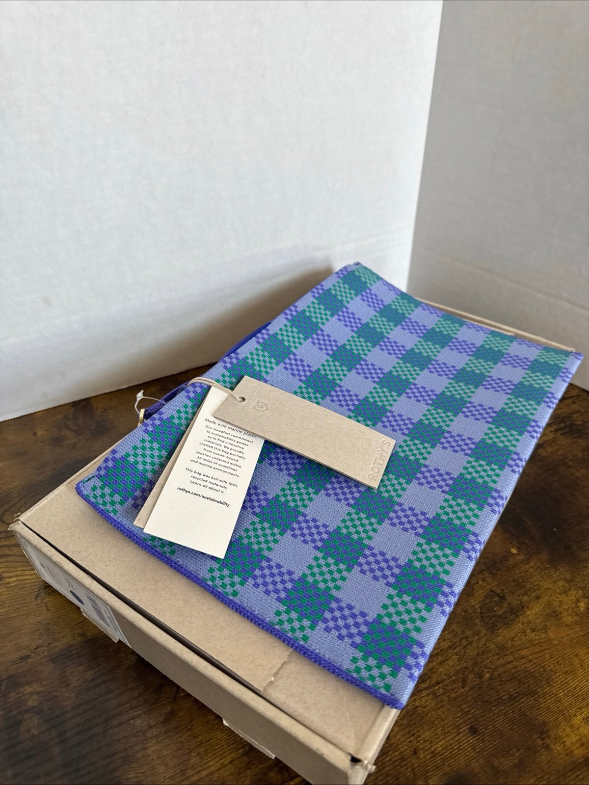 Rothy’s Signature The Wristlet Clutch Pouch in Blueberry Gingham NEW
