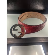 Authentic Gucci Red/Silver Leather Guccisima Interlocking G Belt Sz 90cm/36 EUC