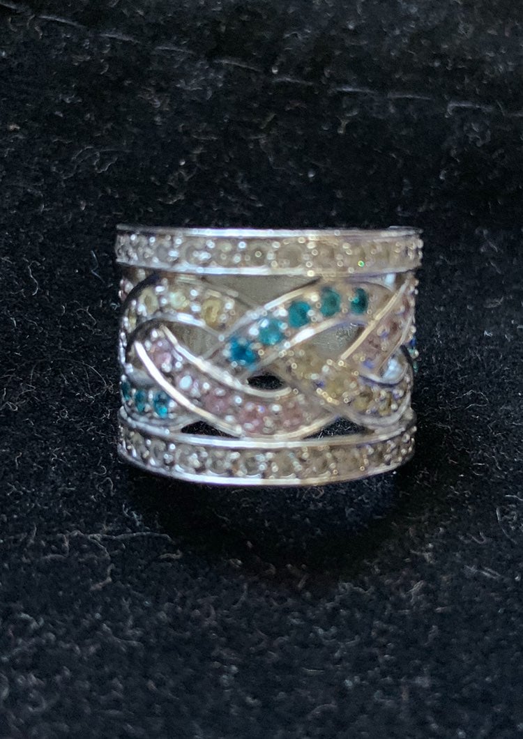 925 wide cz w/multicolor stone ring