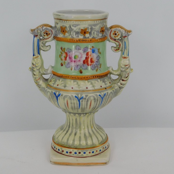 Hand Painted Porcelain Urn Floral Made in Japan 8 t 6 w Square Base Vintage