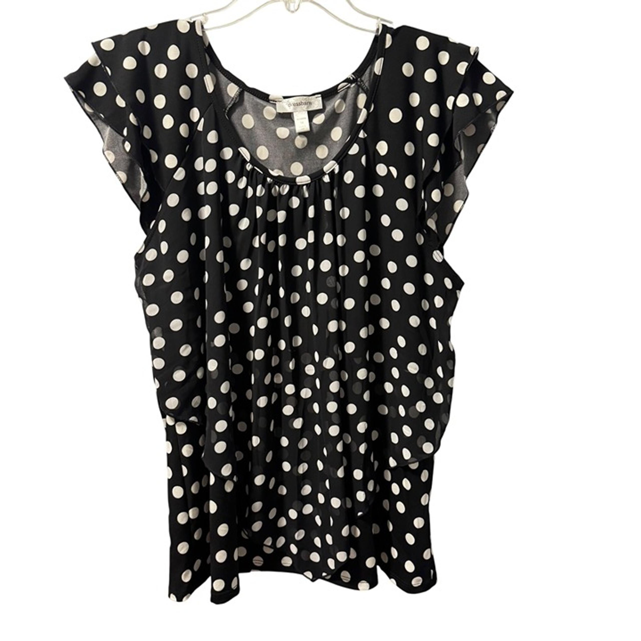 Dressbarn Black & White Polka Dot Flutter Sleeve Top Sz 1X Lightweight Stretchy
