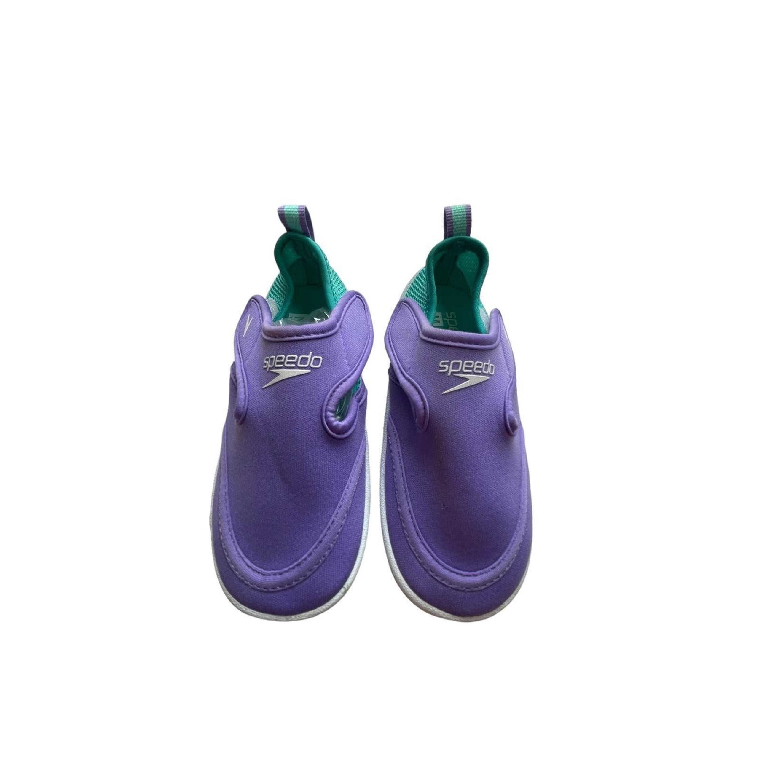 Speedo Kids Youth Water Shoes Aqua Socks w/ Velcro Closure in Purple & Teal 7/8