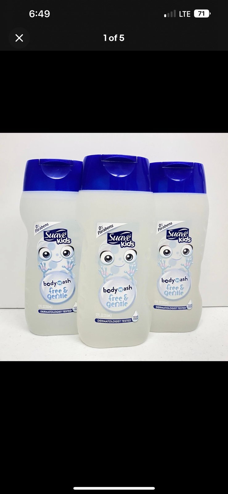 SUAVE KIDS BODY WASH FREE & GENTLE 0% PARABENS TEAR FREE 12 FL OZ EACH Lot of 3