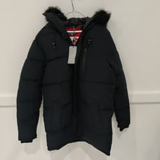 NWT PUREMSX Men's Faux Fur Hooded Winter Parka Snow Ski Black Size S 180 O198