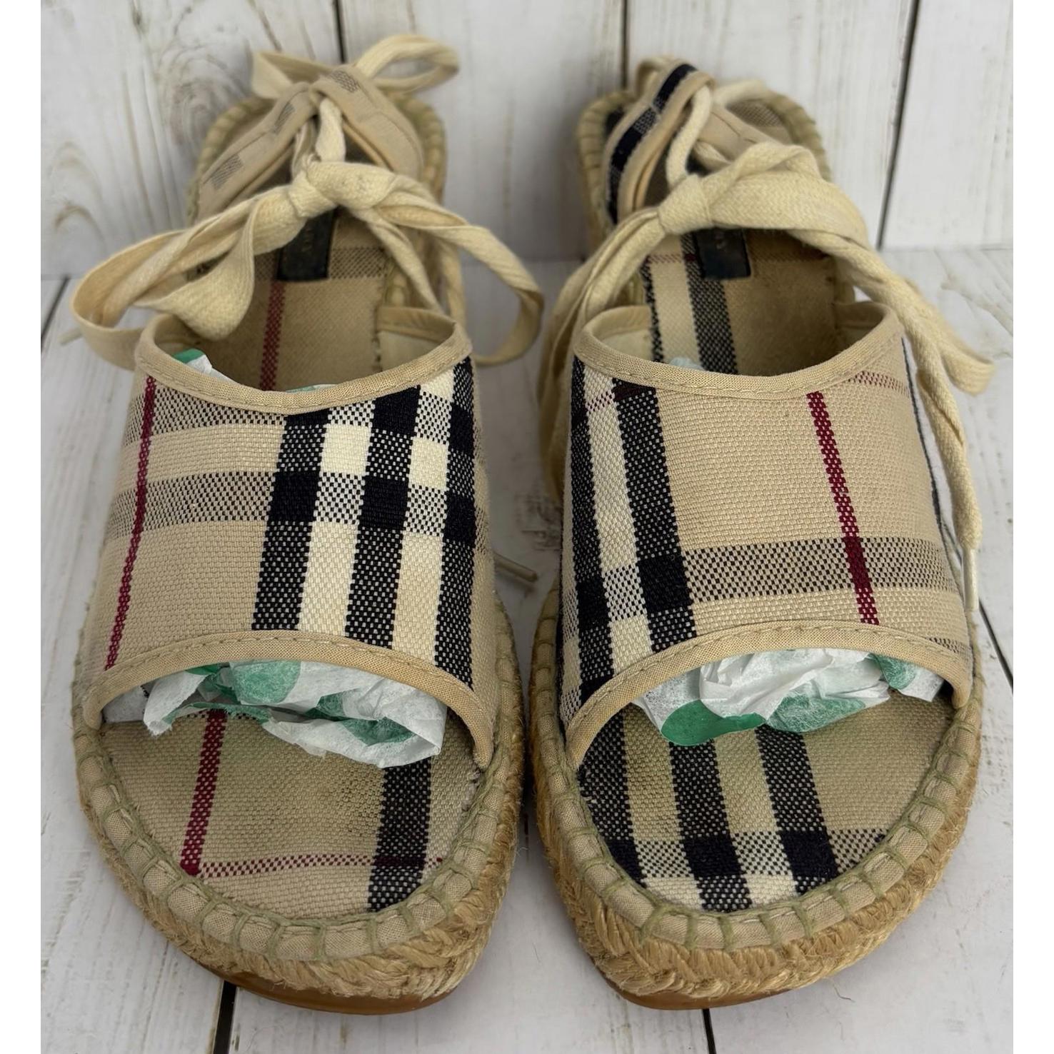 Burberry Beige Nova Check Canvas Espadrille Wedge 37/6.5