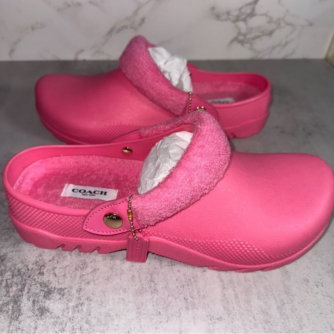 Coach Women Sz 11 Lola Clog Rubber Shearling Lined Barbie pink Weatherproof NWT
