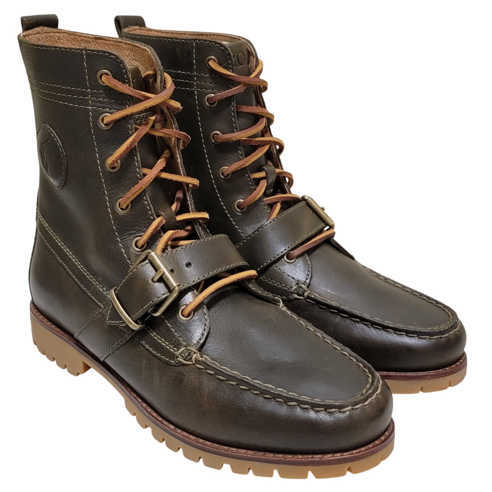 Polo Ralph Lauren Men Ranger BT Combat Boots Sz US 7.5D Deep Olive Green Leather