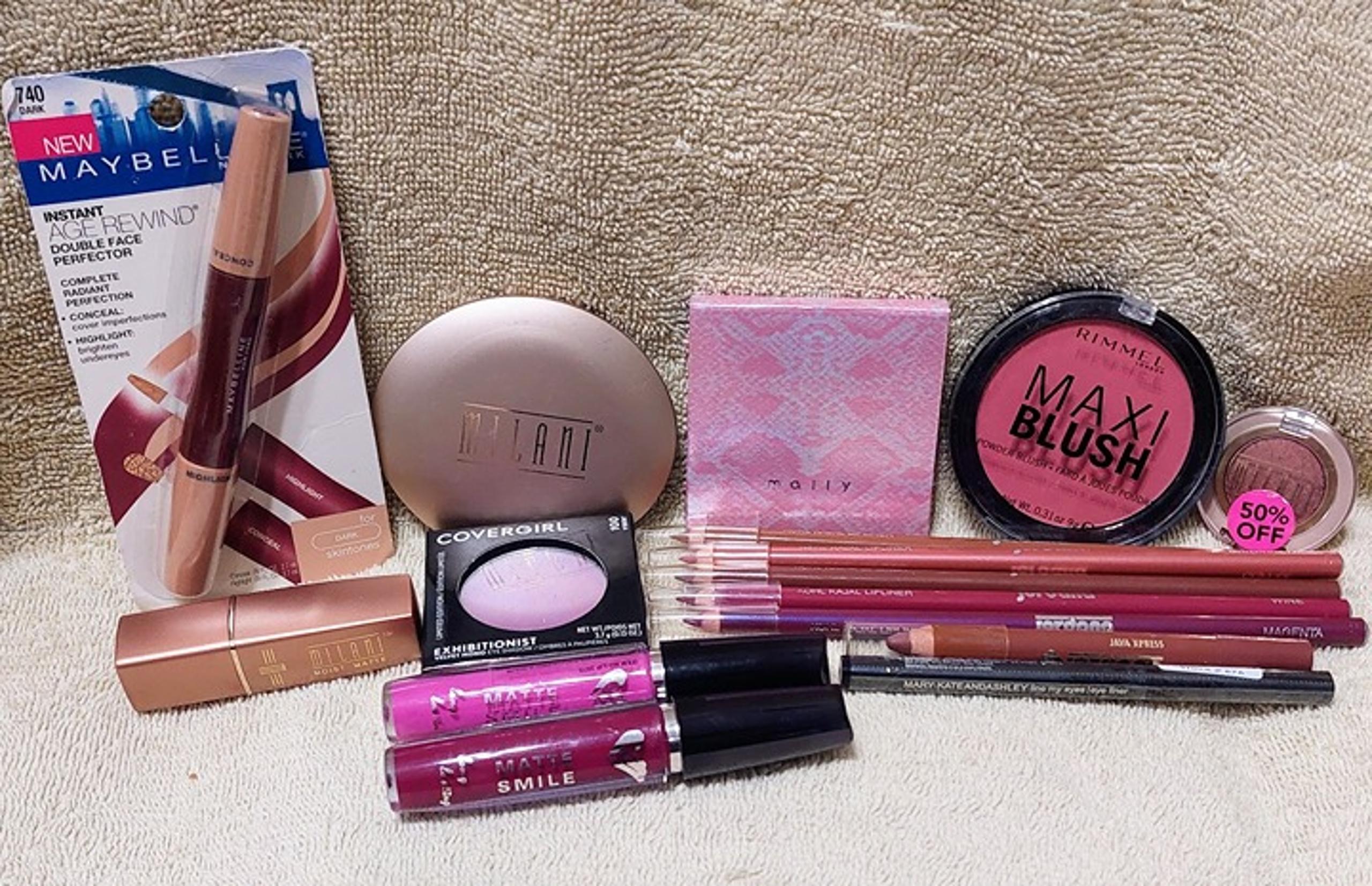 14PC MAKEUP LOT DARK SKIN – FOUNDATION POWDER BLUSH EYE SHADOW LIPS LINERS #1003