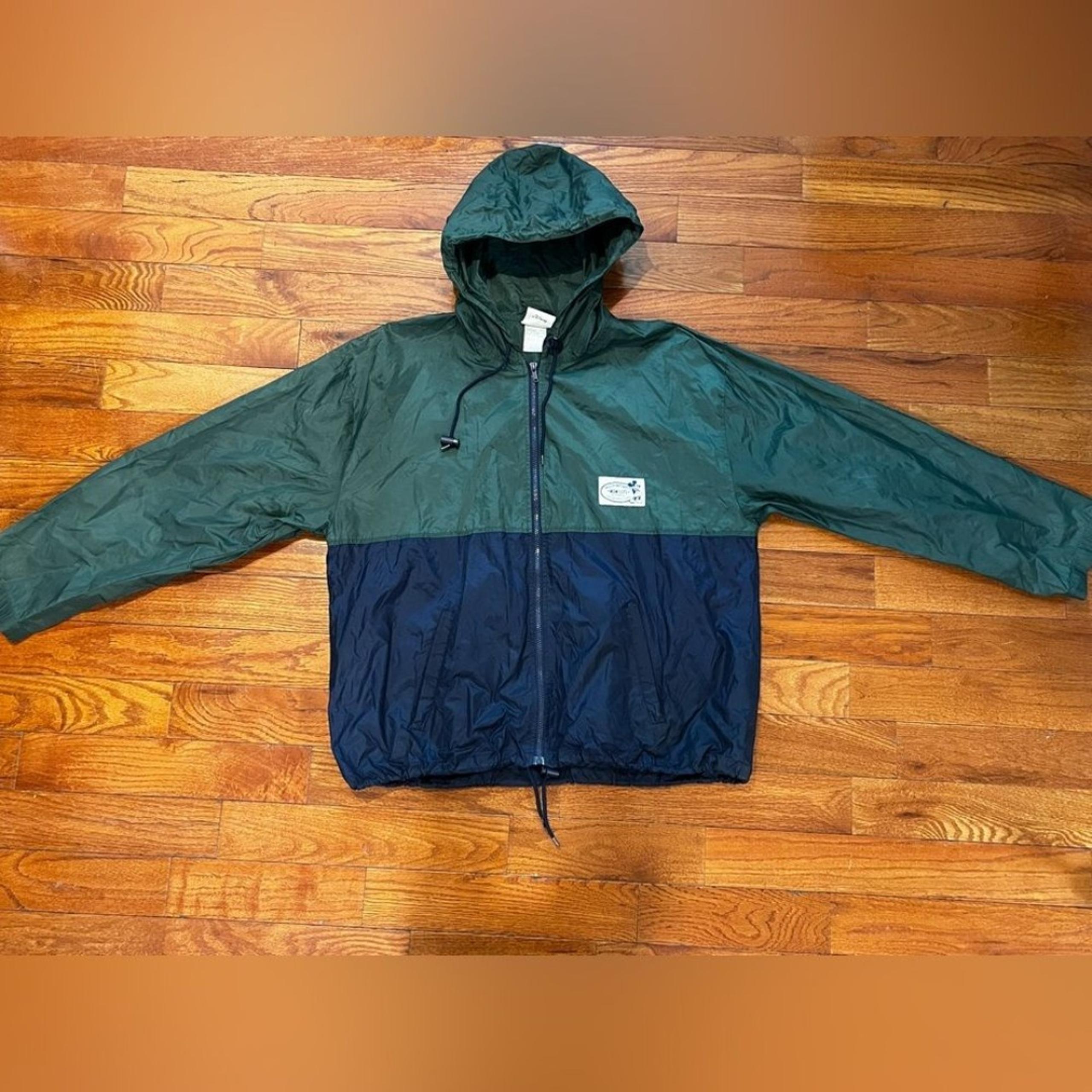 Vintage Walt Disney World Blue and Green Colorblock Hooded Windbreaker Men's L