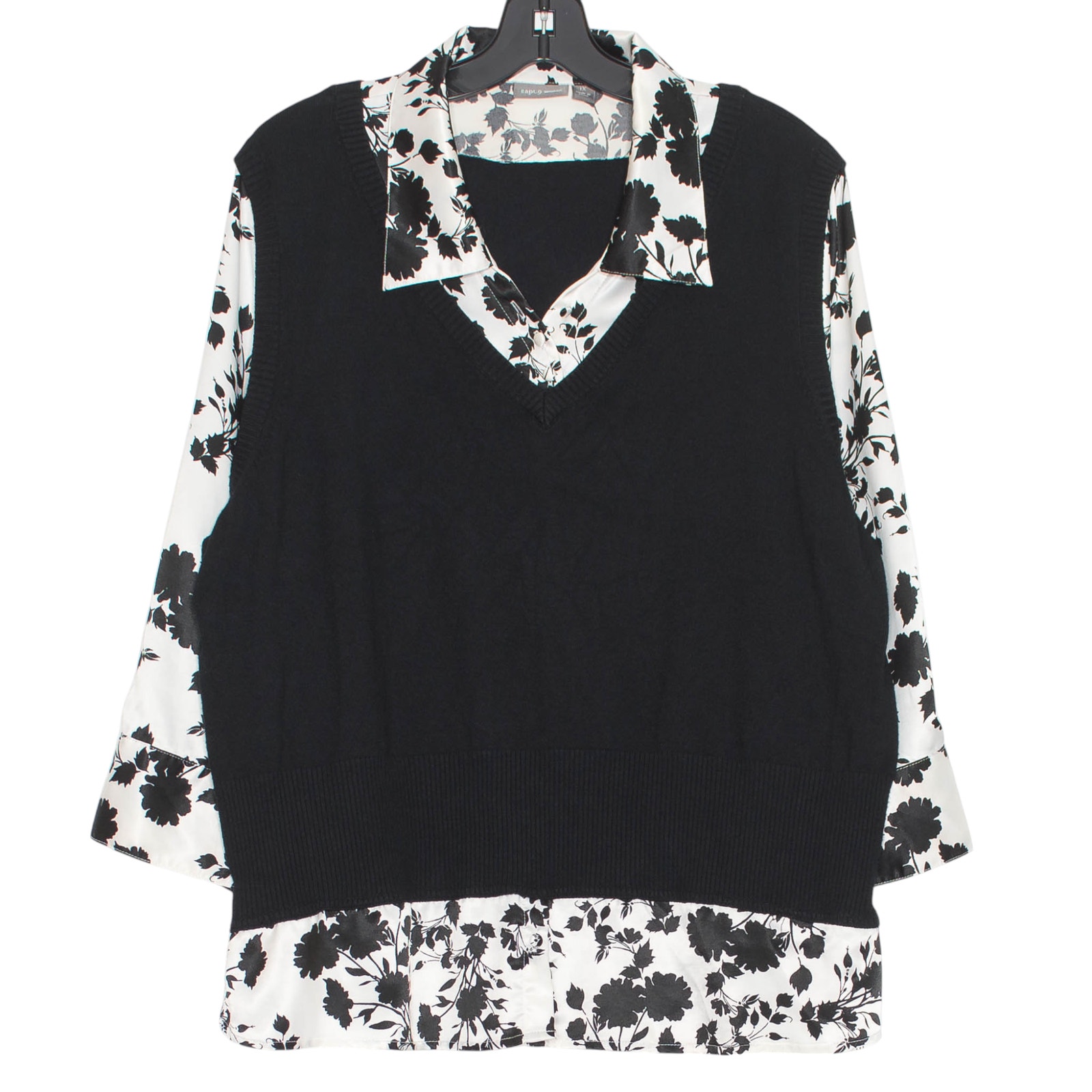 Sweater Vest Top Dark Academia Goth Minimalist Classic Floral Black White 1X