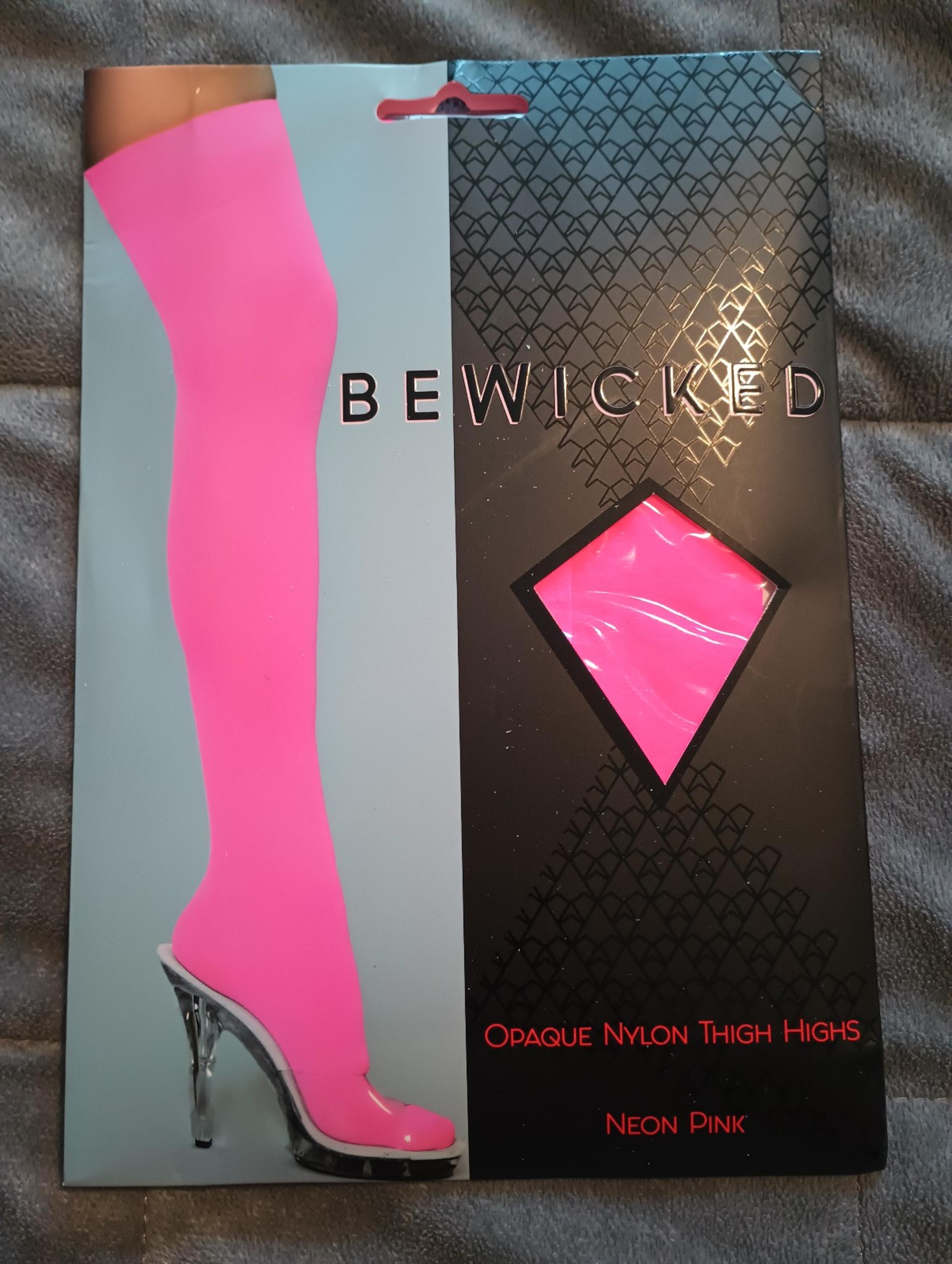 Be wicked opaque nylon thigh nighs neon pink NIP