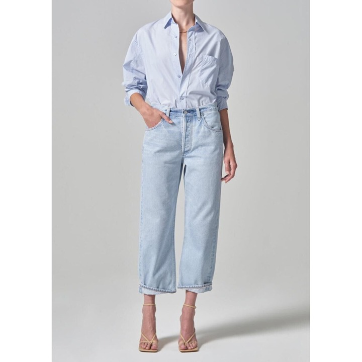 Citizens of Humanity Dahlia Bow Leg Baby Roll Womens 33 Light Wash in Frequency