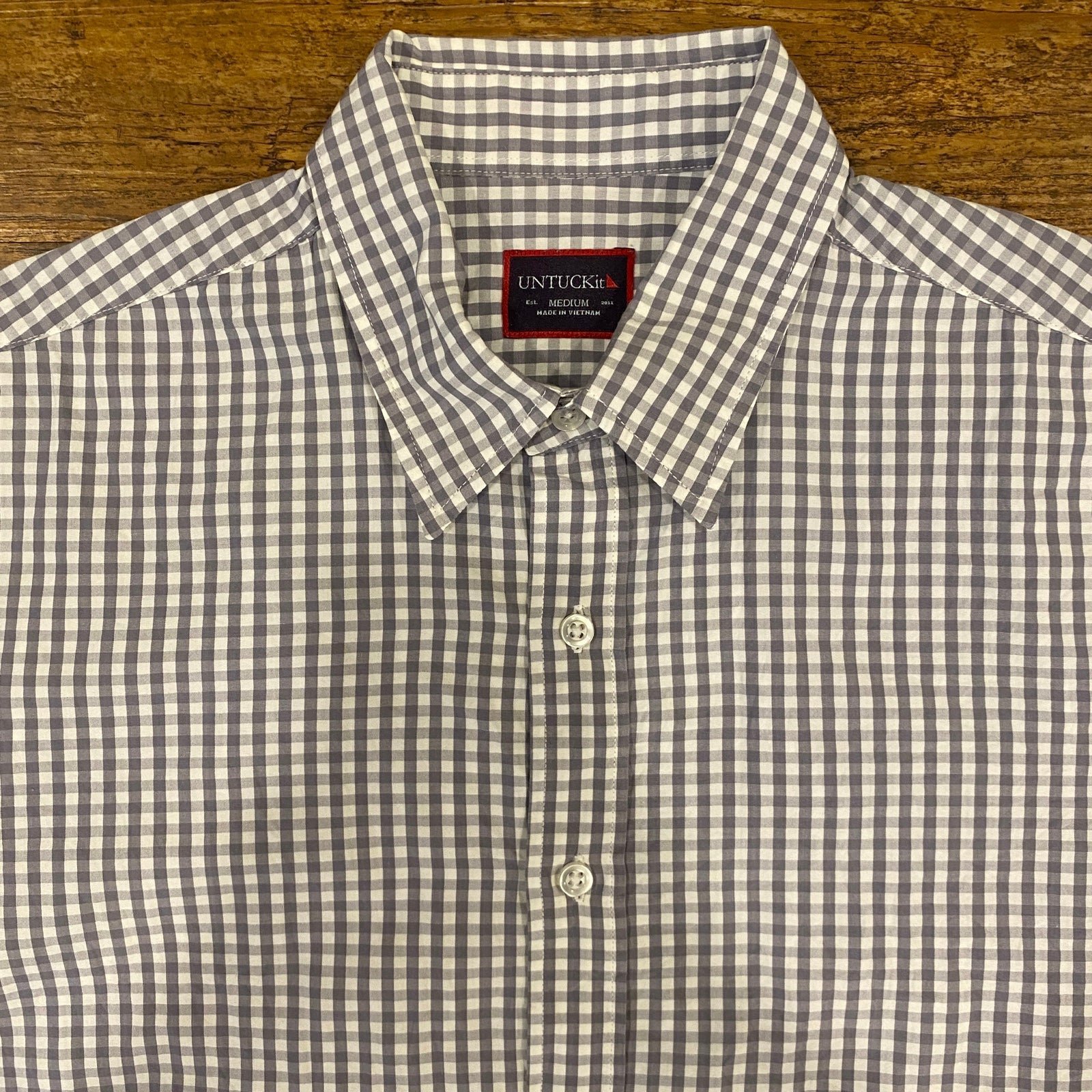 UNTUCKit Gray White Check Casual Dress Long Sleeve Button Up Shirt Men's Size M