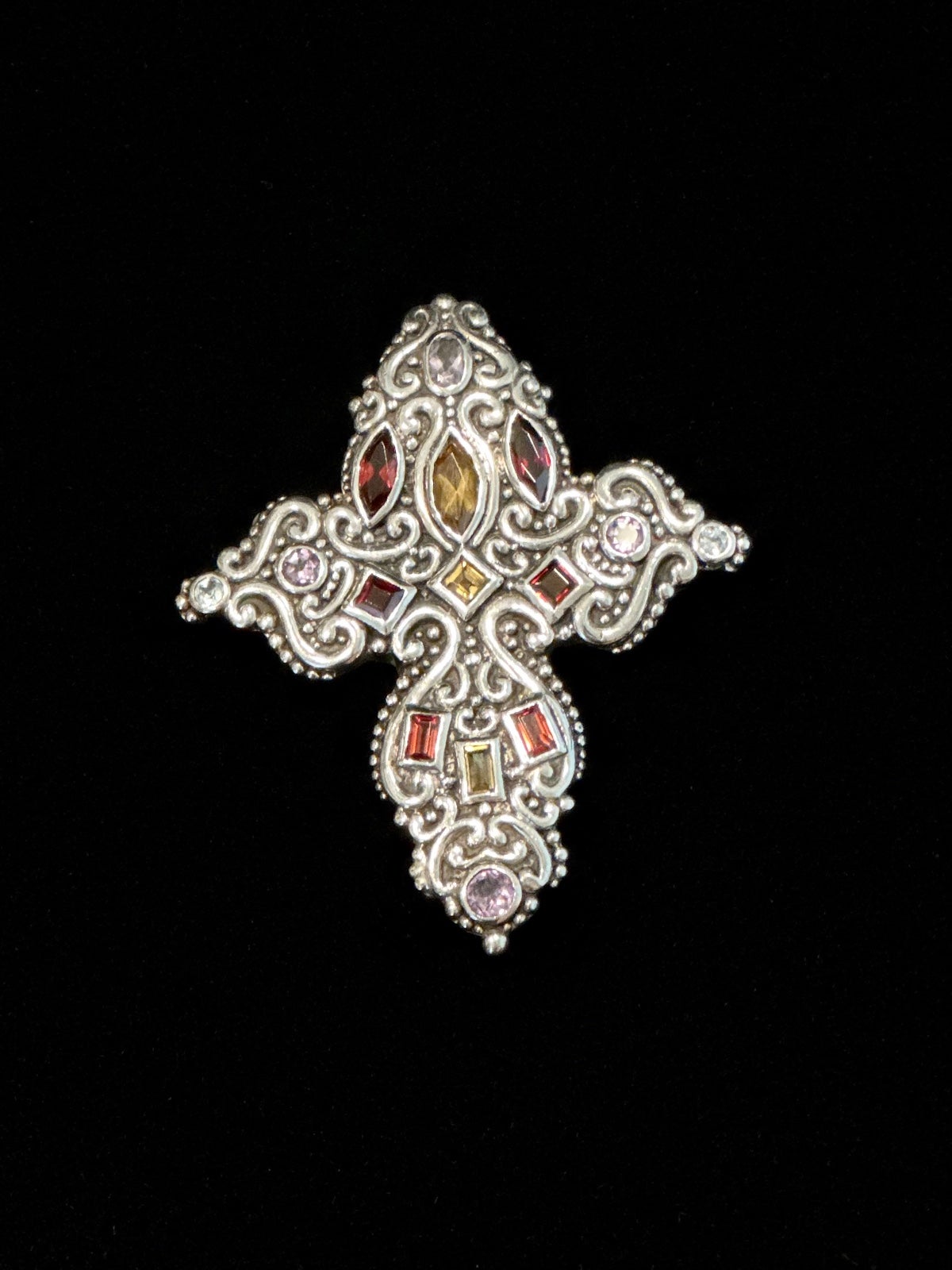 Vintage Bares 2000 Sterling Gem Cross Pendant