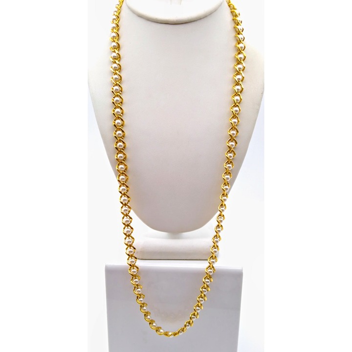 Classic Napier Pearl Chain Necklace, Rich Retro Gold Tone Vintage Strand