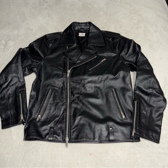 Men's AG Adriano Goldschmied Kuro Leather JacketTrue Black Size Medium
