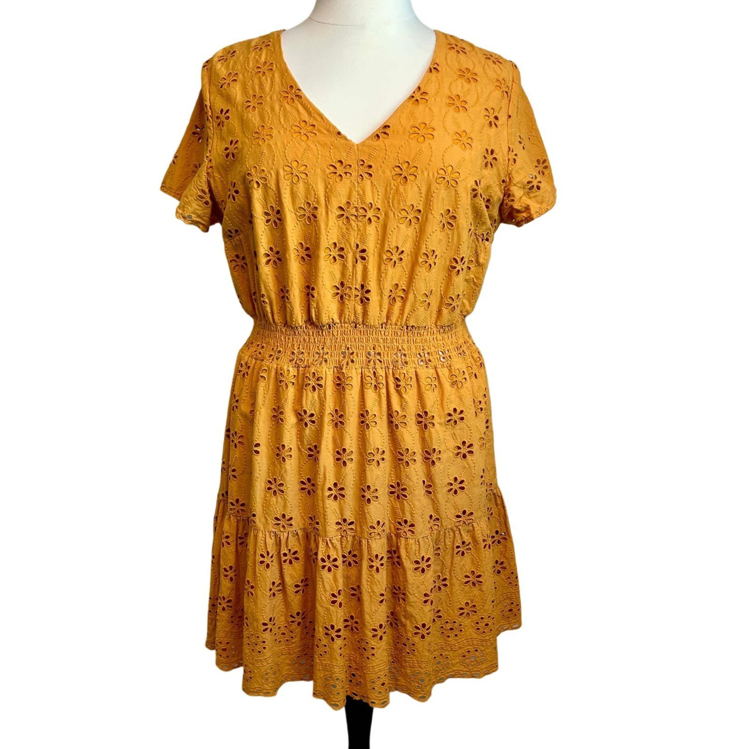 EUC Women’s Plus Size Elegant Mustard Eyelet Dress - Size 1X