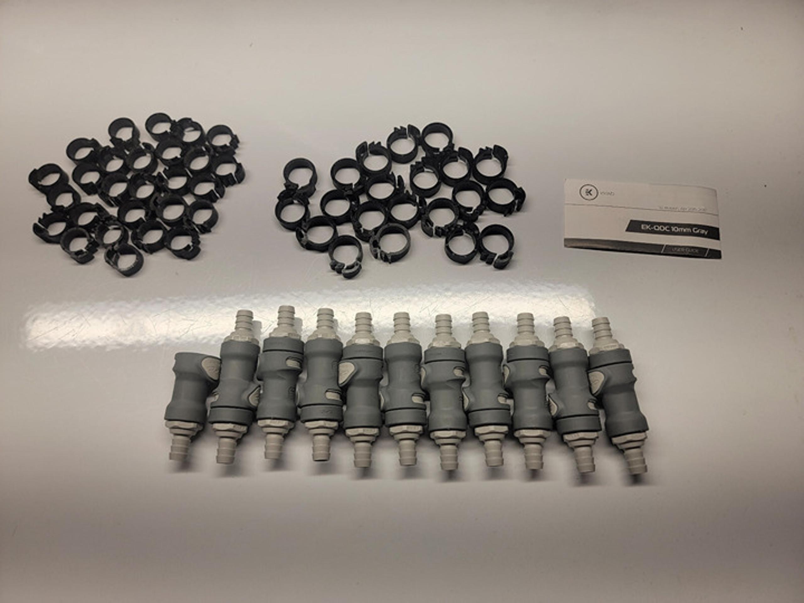 EKWB QDC 10mm Gray Bundle Pack of 10X with Clamps