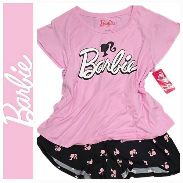 Barbie 2-PC Signature Logo Head Logo Short & S/S T-shirt PJ Set