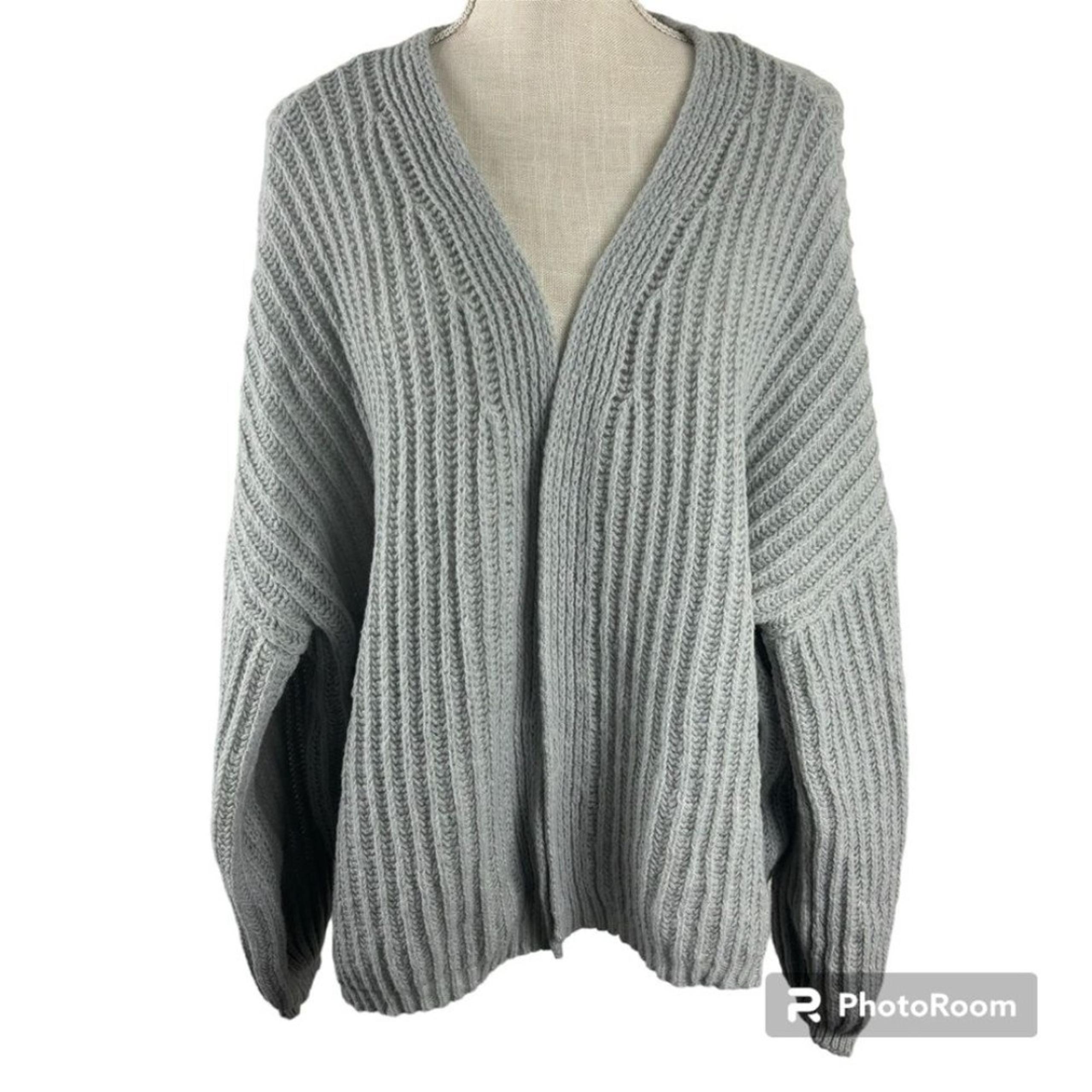 Shein Gray Balloon Sleeve Knit Open Cardigan Sweater Women’s Size Large