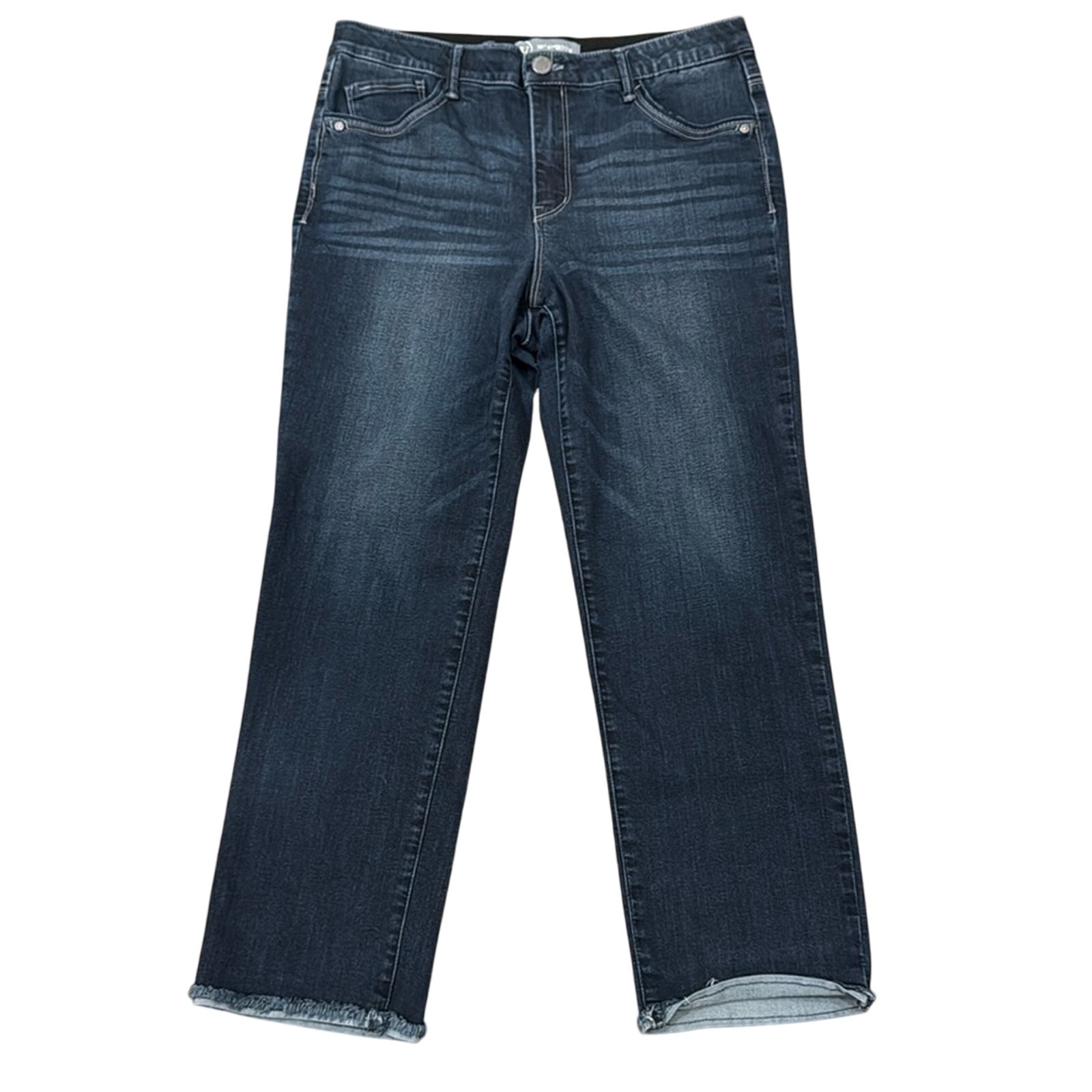 Wit & Wisdom Women's Frayed Hem Straight Ankle Jean Dark Wash Size 12