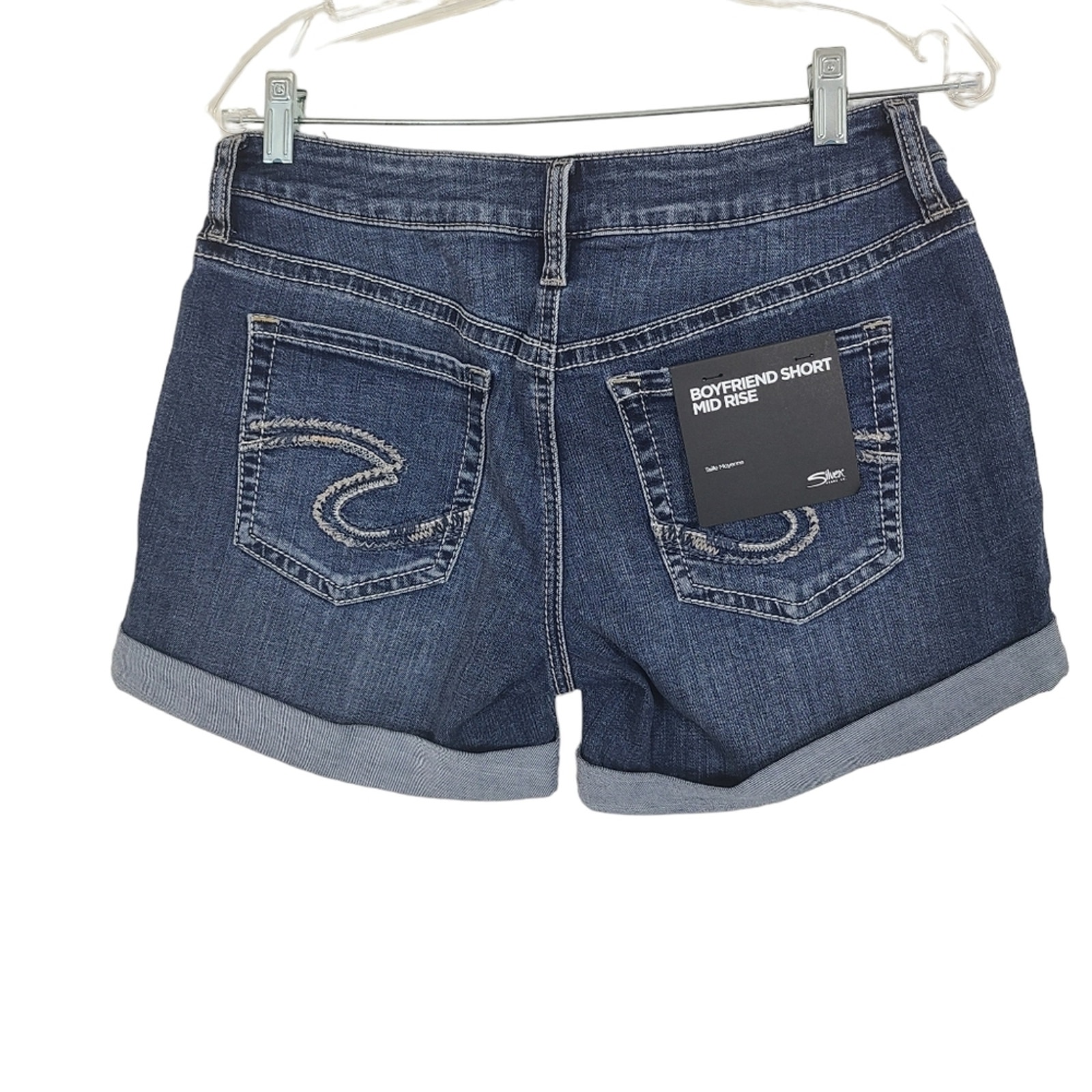 Silver Jeans Co Women's Boyfriend Mid Rise Denim Cuff Jean Shorts Stretch 28