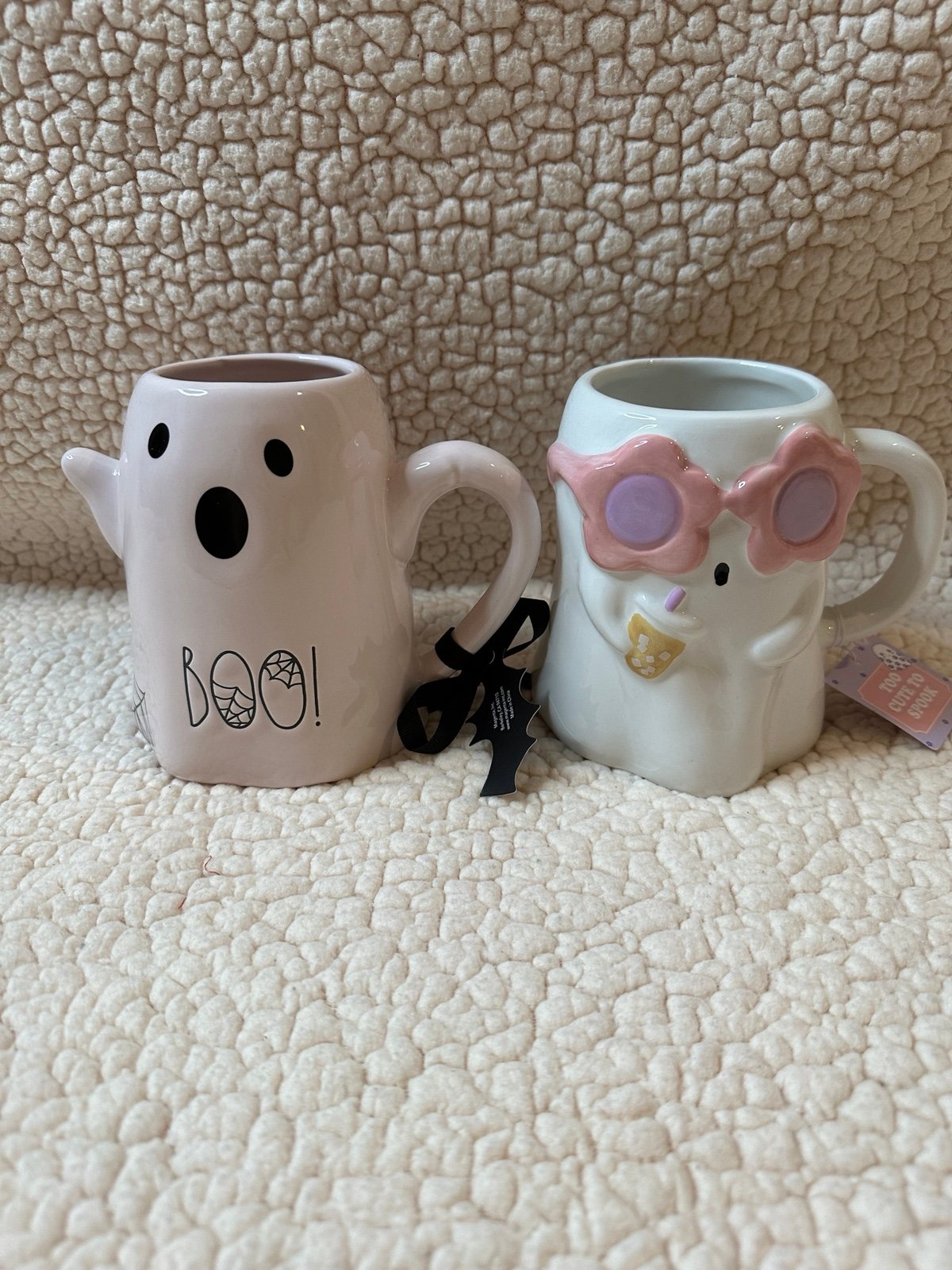Rae Dunn Pink Iridescent Ghost BOO Pitcher mug with Boba/coffee hippie ghost mug