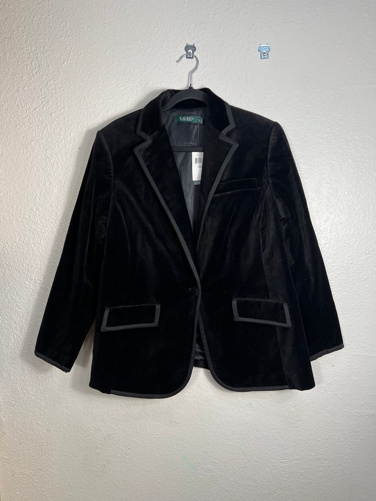 Polo Ralph Lauren Blazer Jacket Velvet Black One Button Women’s Size 14W