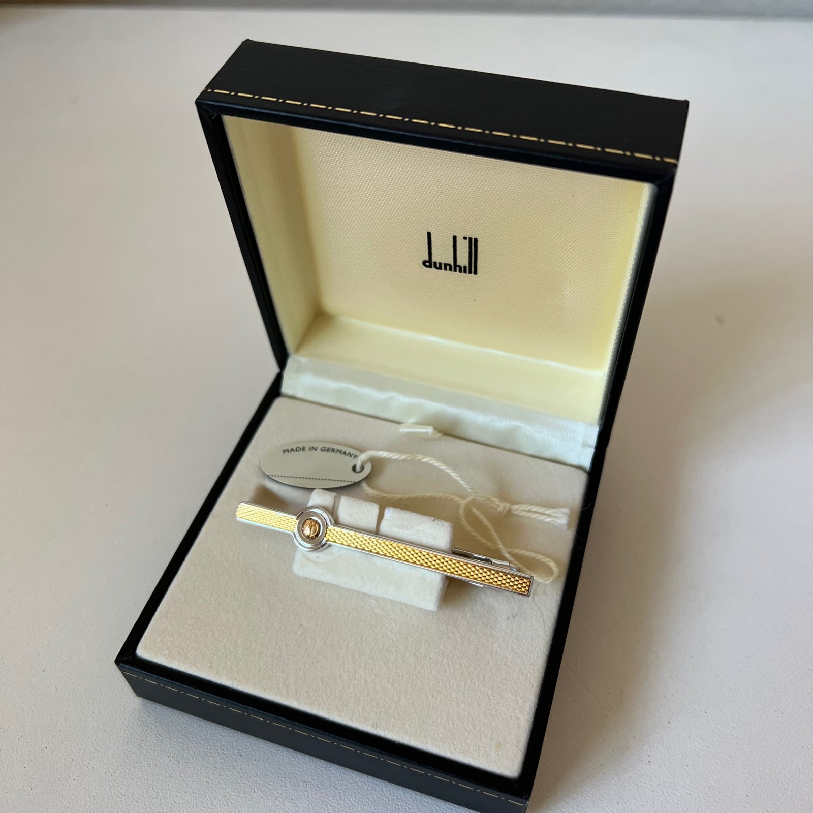 Vintage( new, never been used) Alfred Dunhill necktie bar clip in gold color