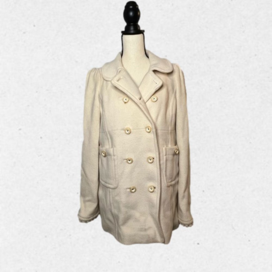 Juicy Couture Wool Blend Double Breasted Pea Coat Jacket in Cream Size Large