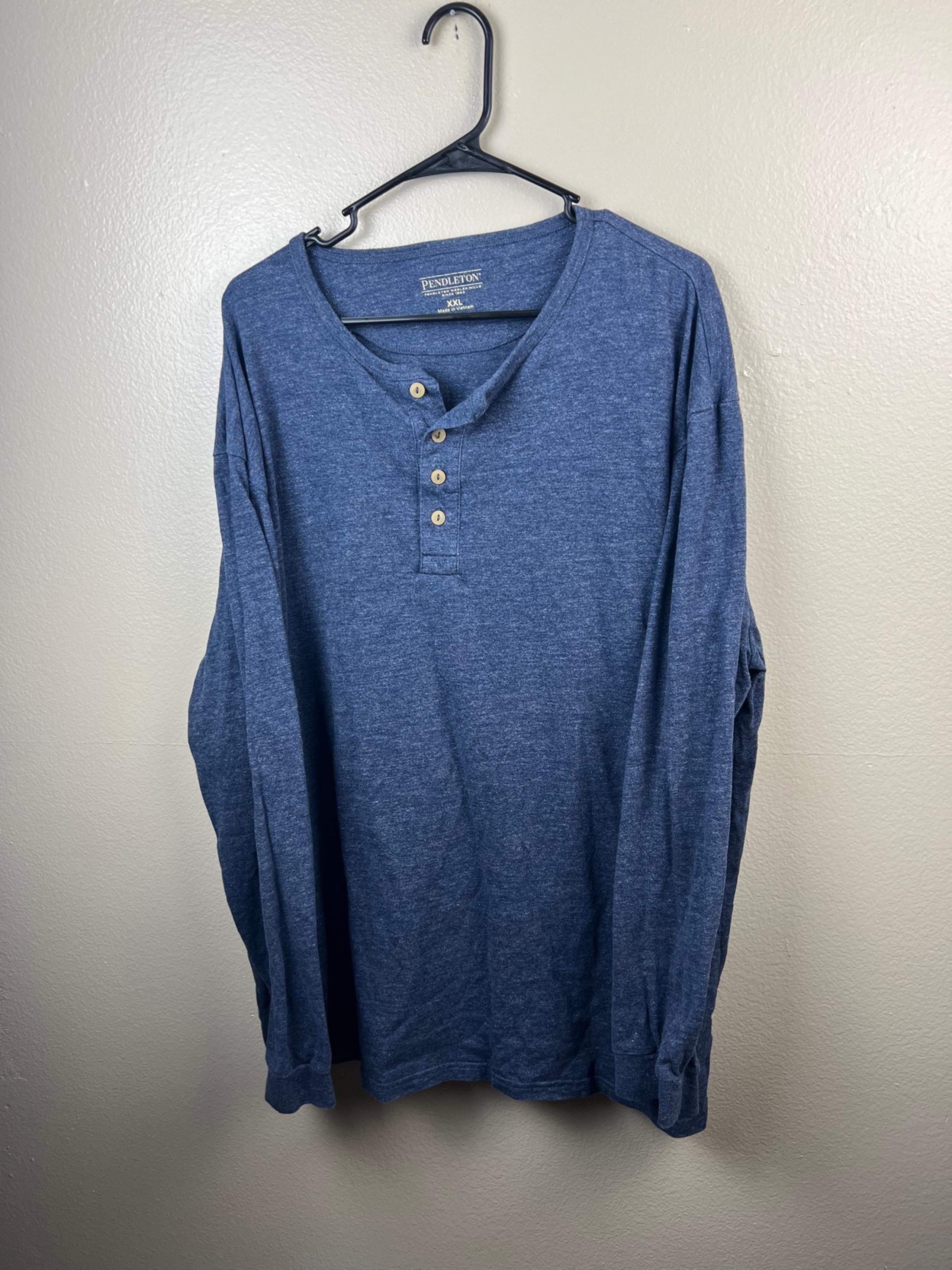 Pendleton Henley Shirt Mens Size XXL 2XL Blue Long Sleeve 100% Cotton