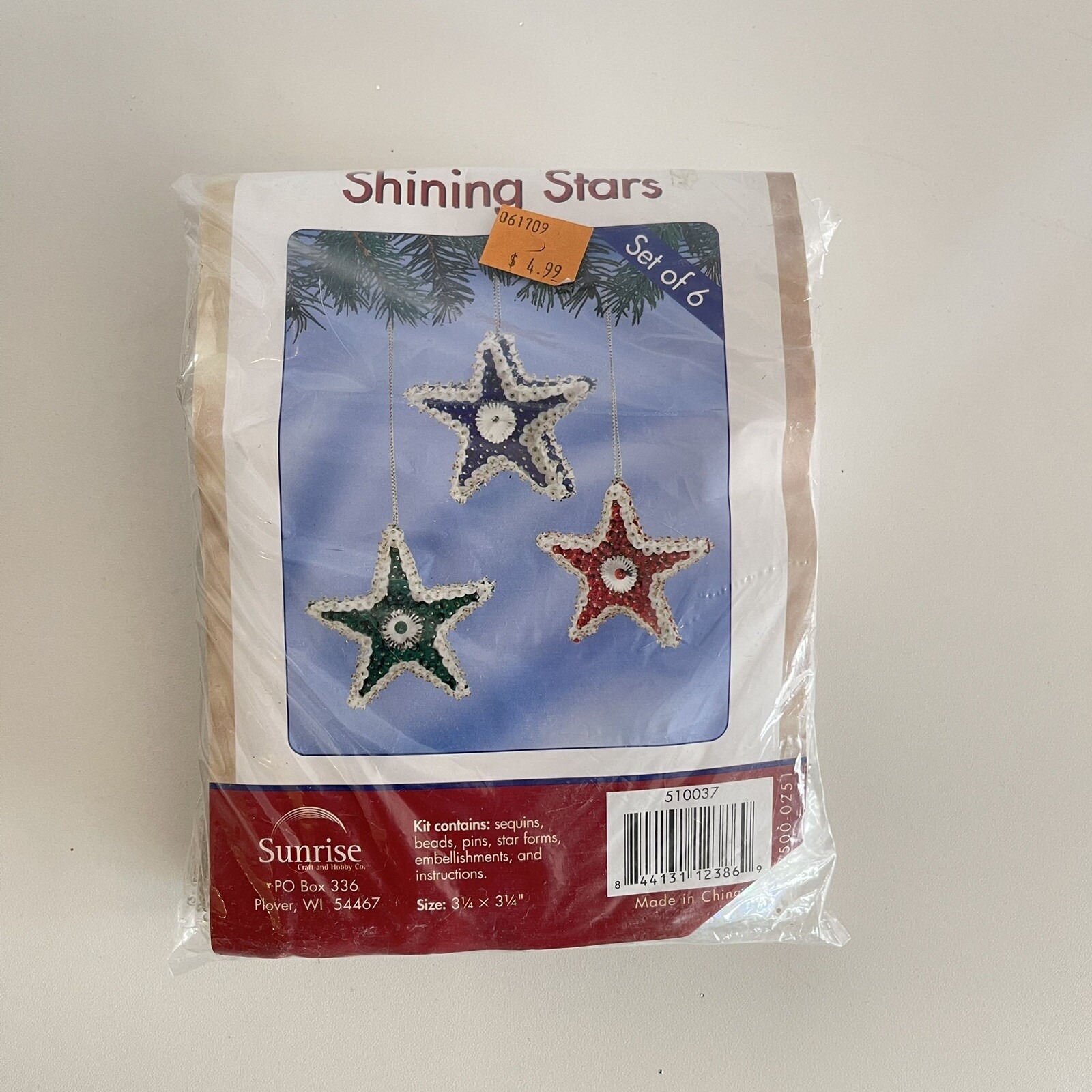 6 Herrschners Sunrise CHRISTAS Shining Stars Sequin Bead Christmas Ornament Kit
