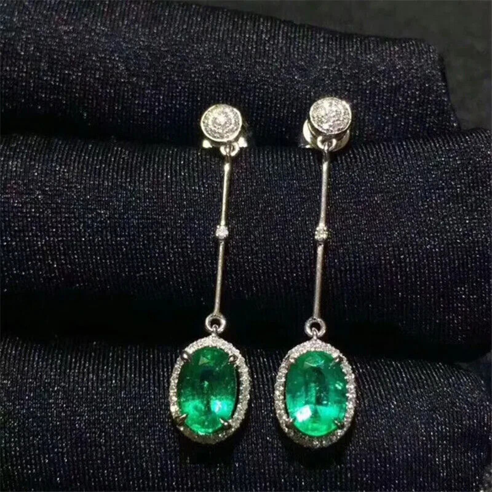 Emerald Drop Dangle Earrings, Women's Natural Emerald Earrings