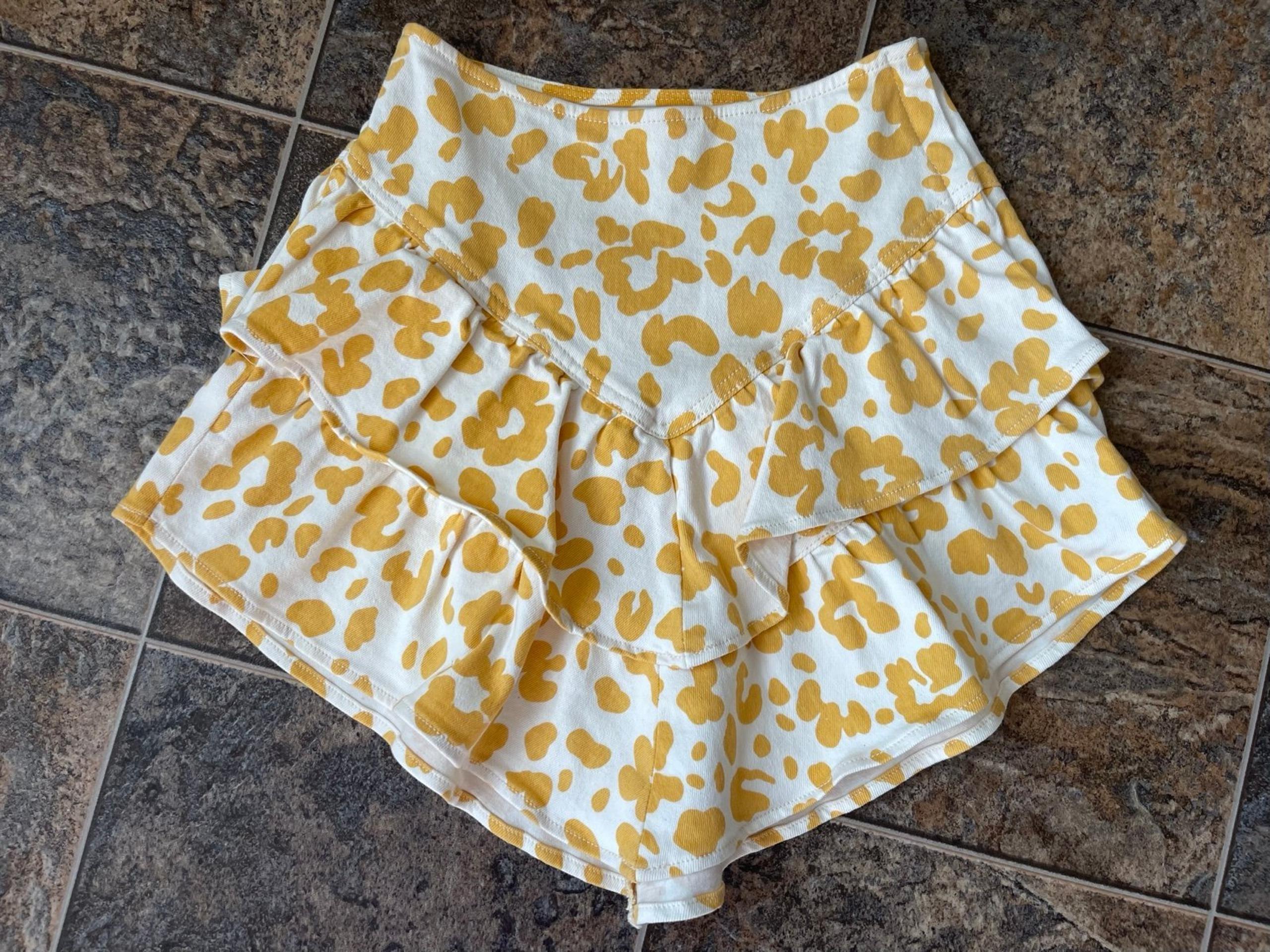 MOTHER Denim Ruffle Floral Leopard Mini Skirt- Yellow, Women’s Size 27