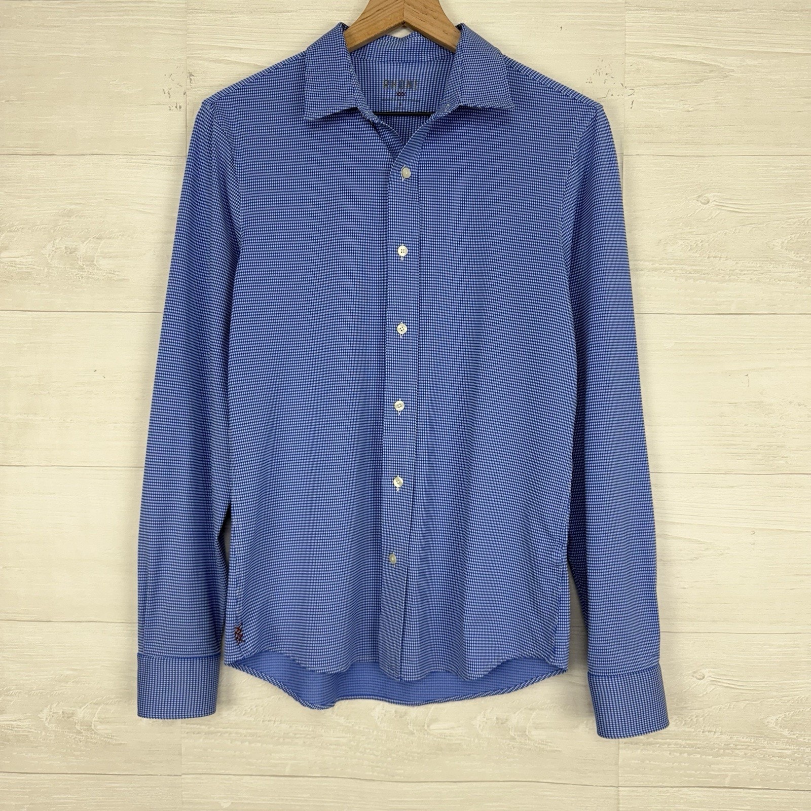 Rhone Commuter Shirt Men S Blue Micro Check Button Up Long Sleeve Slim Fit